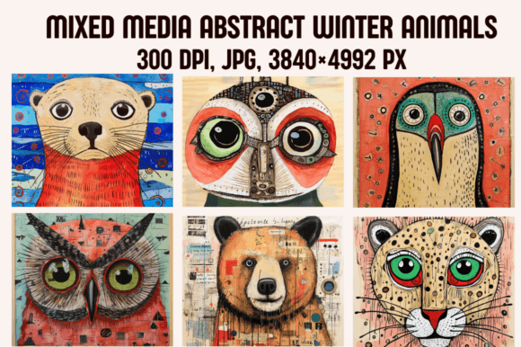 Download Mixed Media Abstract Winter Animals - Winter animal Collection